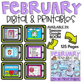 February Math & Literacy Worksheets & Digital Cards Kinder
