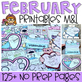 February Math and Literacy Printables Valentine's Day Work