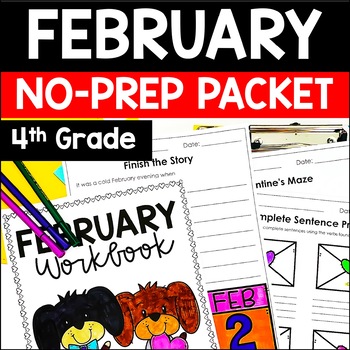 Preview of February Math and Reading Packet | 4th Grade Valentine Math & Reading Activities