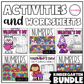 Preview of February Math for Kindergarten No Prep Activities + Worksheets