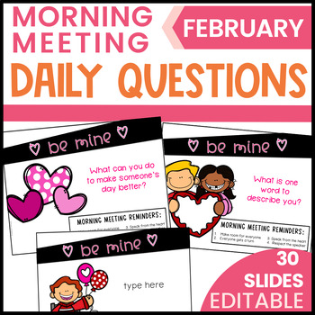 Preview of February Morning Meeting Questions | Question of the Day Slides | Valentines Day