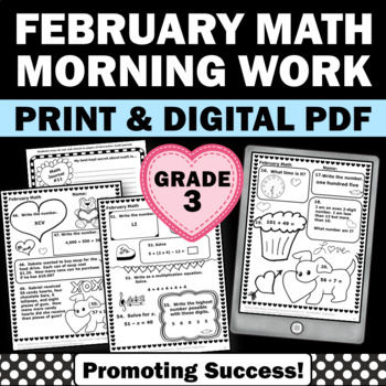 Preview of February Morning Work 3rd Grade Math Review Packets Worksheets Sub Plans