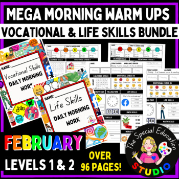 Preview of February Morning Work Bundle Special Education Life Skills & Vocational Warm Up