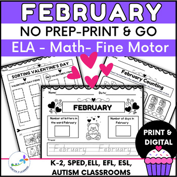 Preview of February Morning Work: ELA, Math, Fine Motor Activities & Valentine's Day Craft