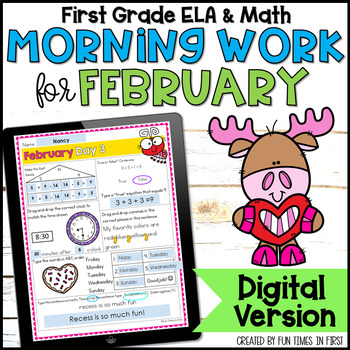 Preview of February Morning Work First Grade -  Digital Google Slides™