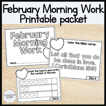 Preview of February Morning Work Printable Packet! Preschool+Kindergarten Bible Curriculum