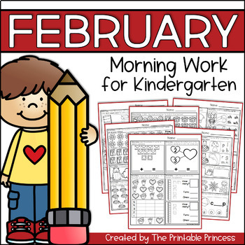Preview of February Morning Work for Kindergarten Includes Literacy and Math Practice
