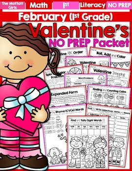 Preview of February NO PREP Packet (1st Grade) Valentine's Day
