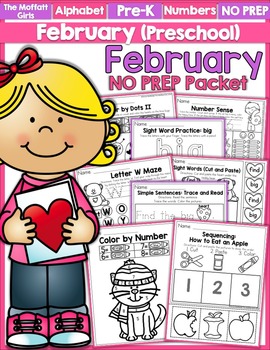 Preview of February NO PREP Packet (Preschool) Valentine's Day