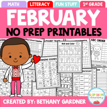 Preview of February NO PREP Printables Packet - First Grade - Valentine's Day