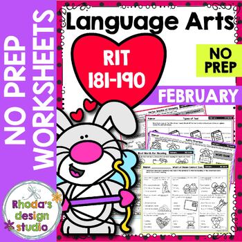 Preview of February: NWEA NO Prep ELA Reading Practice Worksheets RIT Band 181-190 Spiral