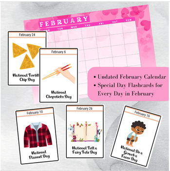 Preview of February National Days Flashcards and FREE Undated February Printable Calendar