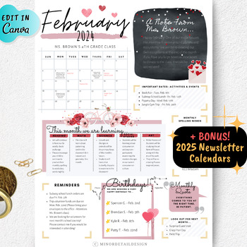 Preview of February Newsletter, Valentine's Day Newsletter, EDITABLE Classroom Newsletter
