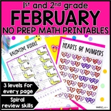 February No Prep Math Printables for 1st & 2nd Grade | Digital