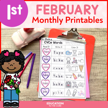 Preview of February No Prep Packet 1st Grade | Valentine's Day | February Writing Prompts