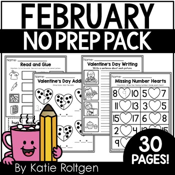 Preview of February No Prep Printables for Kindergarten