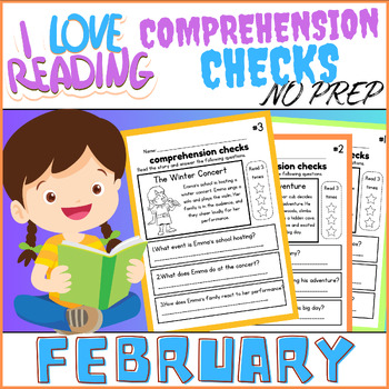 Preview of February No Prep Reading Comprehension Checks:30 Simple Stories for Early Reader