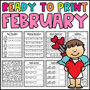 Preview of February No Prep Worksheets | Ready to Print | Valentine's Day Workbook