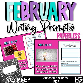 Preview of February Paperless Writing Prompts with Photographs | Valentine's Day