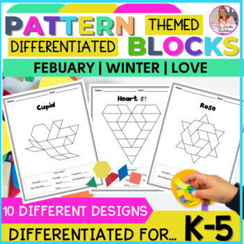 Preview of February Pattern Blocks | Shapes Puzzles For Math Centers