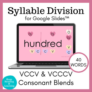 Preview of February Phonics Valentine's Day Syllable Division VCCV VCCCV Google Slides™