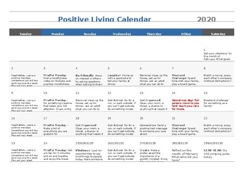 Preview of February Positive Living Calendar