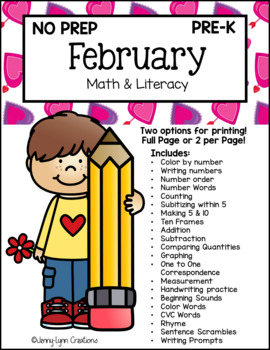 Preview of February Pre-K Math & Literacy