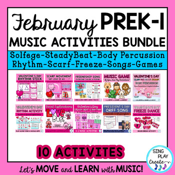 Preview of February Preschool, K-1 Music Lesson and Movement Activity Bundle