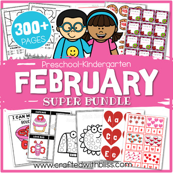 Preview of February Preschool-Kindergarten Bundle Valentine's Day Kindergarten Activities