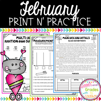 Preview of February NO PREP Packet for Third Grade