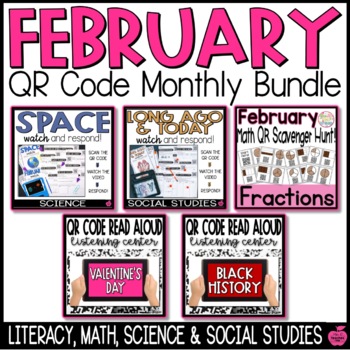 Preview of February QR Codes | Language Arts, Math, Science, and Social Studies