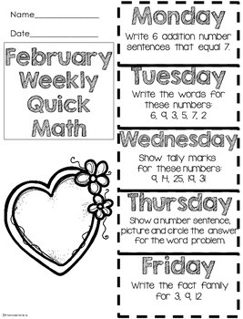 Quick Math - February by First Grade Fun Times | TpT
