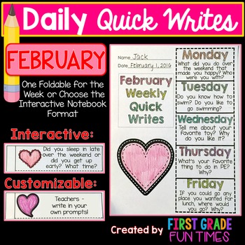 Preview of Valentine's Day | February Writing Prompts Quick Writes