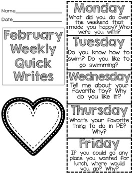 Valentine's Day | February Writing Prompts Quick Writes | TPT