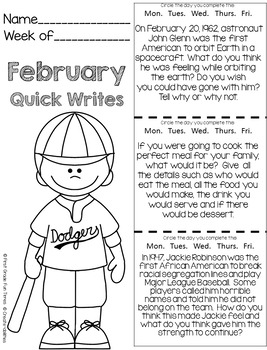 February Quick Writes Writing Prompts for Upper Elementary | TpT