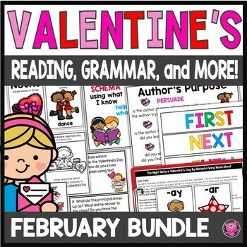 Preview of February Valentines Day Reading and Literacy Crafts & Activities BUNDLE