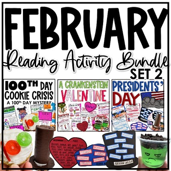 Preview of February Reading Activities SET 2 | Valentine's Day, 100th Day, Presidents' Day