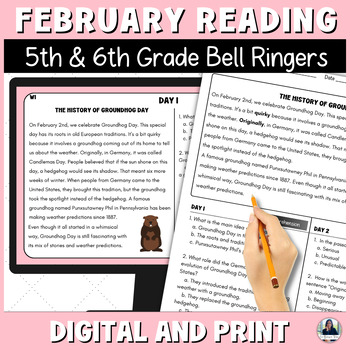 Preview of February Reading Bell Ringers for Middle School ELA/ESL for 5th and 6th Grade