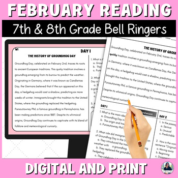 Preview of February Reading Bell Ringers for Middle School ELA/ESL for 7th and 8th Grade