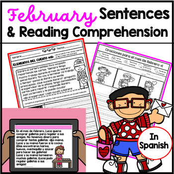 Preview of February Reading Comprehension Passages and Questions in Spanish