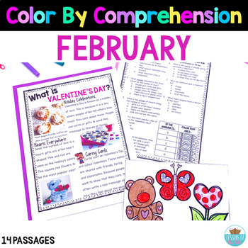 Preview of February Reading Comprehension Nonfiction Passages Color By Comprehension