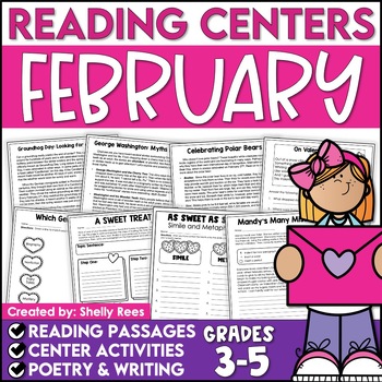 Preview of February Reading Comprehension Passages ELA Centers Writing Prompts & Worksheets