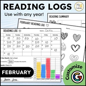 Preview of February Reading Logs - Editable Reading Log with Parent Signature and Summary