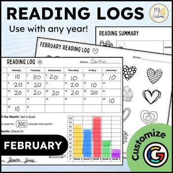 February Reading Logs - Editable Reading Log with Parent Signature and ...