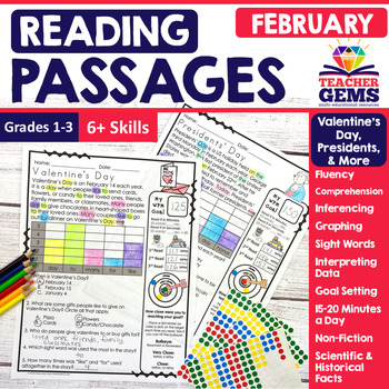 Preview of February Reading Passages - Valentine's, Presidents & More