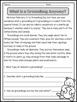 february reading comprehension passages by a classroom for