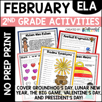 Preview of February Activities Reading Writing Grammar No Prep Print Worksheets 2nd Grade