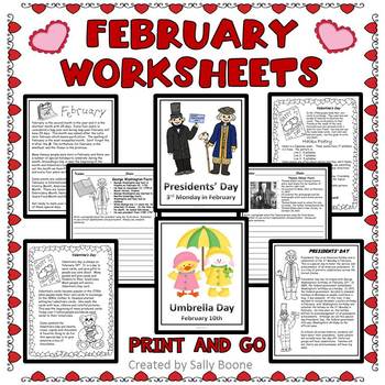 Preview of February Reading and Writing  Worksheets Print and Go