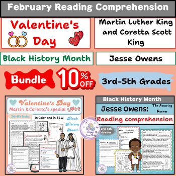 Preview of February Reading comprehension : BHM ( Jesse Owens ) + Valentine's Day ( MLK)