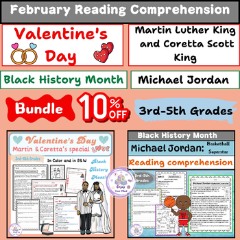 Preview of February Reading comprehension : BHM ( Michael Jordan ) + Valentine's Day ( MLK)